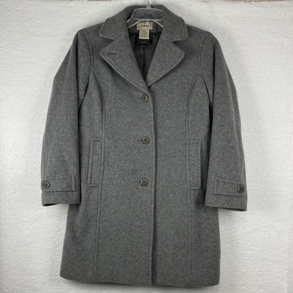 LL Bean Grey‎ Wool Car Coat Womens 6 Petite Italian Bellandi Fabric Insulated
